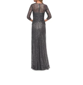 La Femme Pailletten grau Hochzeit Gast gerissen Pailletten Säulenkleid - Bild 1 von 2