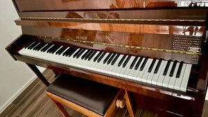 pianoforte verticale usato petrof, noce lucido, 3 pedali con ruote, 1 sgabello - Foto 1 di 7
