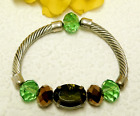GREEN AND BROWN CRYSTAL BEAD CABLE STRETCH BRACELET