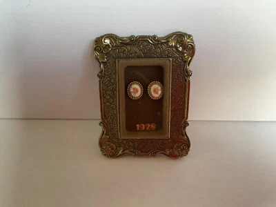 1928 Antique French Mini Picture Frame Brass Metal Circa 1715 Ornate w/EAR-RINGS - Image 1 of 4
