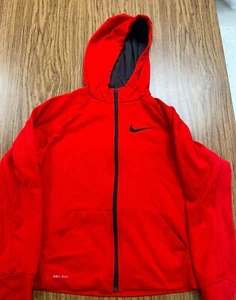 Nike Dri-Fit Boys Red Full Zip Hooded Jacket Youth Large - Picture 1 of 7