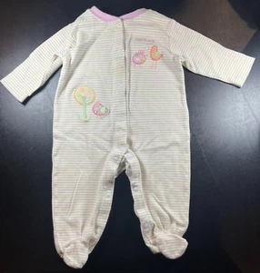 MAYFAIR FOOTED SLEEPER PJ'S PAJAMA BABY GIRL SIZE 6/9 MOS STRIPED BIRD FRIENDS - Picture 1 of 5