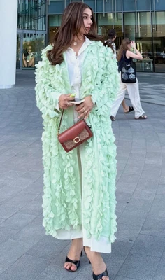 Zara Textured Floral Petal Coat Mint Pastel Green Size S 3920/282 New - Image 1 of 4