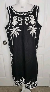 NWT $129 TALBOTS Embroidered Linen Cotton Sleeveless Shift Dress Size 16 Black - Picture 1 of 14