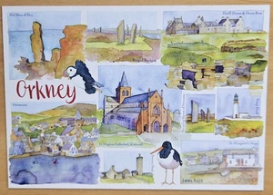 Orkney Emma Ball arte acuarela postal regional área del condado Escocia - Imagen 1 de 1