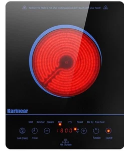110V-KARINEAR-1800W Single Burner Ceramic -Portable Electric Cooktop Stove - Picture 1 of 7
