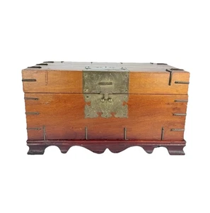 Antique Japanese Wood & Brass Calligraphy Lined Wedding/Document Box - Picture 1 of 11