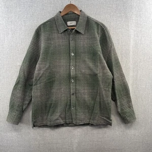 Mr Porter Mr P Virgin Wool Shirt Mens Large Green Plaid Long Sleeve Button Up - Picture 1 of 16