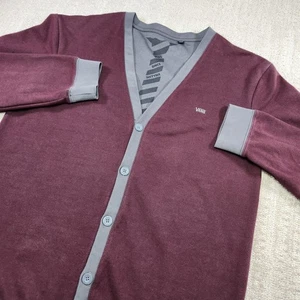 Vans Cardigan Sweater Men XL Preppy Academia Skater Off The Wall Maroon Gray  - Picture 1 of 8