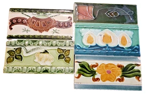 Lote De Colección 5 Azulejos De Cerámica Antigua Inglaterra Deco Firmado Original - Imagen 1 de 16