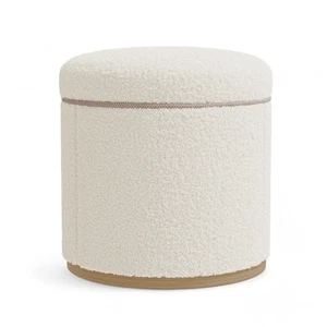 Round Ottoman with Storage, Small Ottoman Foot Rest, Footstool, Boucle Uphols... - Picture 1 of 7