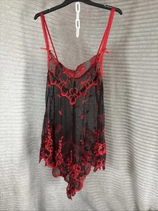TRIFOLIUM LINGERIE NIGHTIE NYLON NIGHTGOWN SEXY BABYDOLL BLACK RED UK XL - Picture 1 of 7