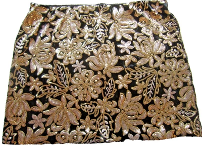 SPARKLY WOMEN'S SKIRT SIZE 16. FLORAL SHORT BLACK/GOLD LINED SKIRT. PARTY XMAS - Image 1 of 4