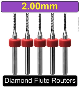 2mm Router Bit Carbide Diamond Flutes 5 Pieces G10 FR4 PCB CNC 2.00mm R138 - Picture 1 of 5