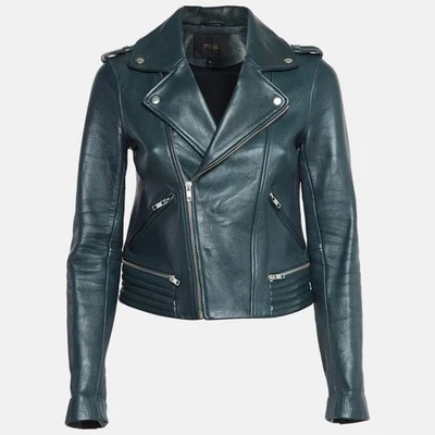 BNWT Maje Lambskin Leather Jacket Green Sz 40 - Image 1 of 4