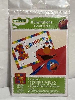 Elmo Turns One Sesame Street Niños 1er Cumpleaños Fiesta Invitaciones 8 Pk. Nuevo. Foto 1 de 2