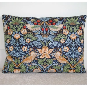 William Morris Strawberry Thief Cushion Cover Oblong Bolster 16" x 12" Blue Red - Picture 1 of 1