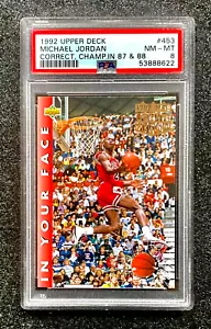 1992 Upper Deck Michael Jordan Slam Dunk Champ 87-88 (correcto) #453 PSA 8 casi nuevo-Mt - Imagen 1 de 2