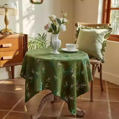 Chinese Style Table Cloth Round Tablecloth Square Table Cover Bamboo Print Green - Image 1 of 4