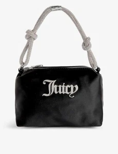 Juicy Couture schwarze Seide Clutch Tasche Bosco Diamant Logo quadratisch Satin Hobo klein - Bild 1 von 12
