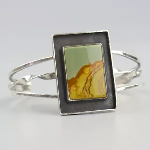 Vintage Southwest Picture Jasper Shadowbox Cuff Sterling Silver Navajo Bracelet - Picture 1 of 6