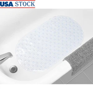 Bath Vinyl Tub Mat Clear Oval Bubble 16" X 27" Anti-Slip Mats Durable Bathroom - Picture 1 of 5