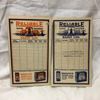 2 Vintage Reliable Radio Batteries Radio Log Trade Cards - Image 1 of 4