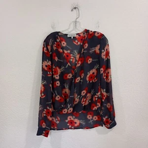 WAYF Faux Wrap Langarm transparente Blumen Bluse, Größe S - Bild 1 von 5