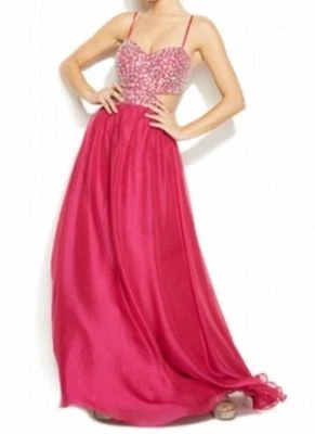  DECODE 1.8 ~ Vestido de graduación corpiño recortado adornado de gasa rosa 12 NUEVO $229 Foto 1 de 4