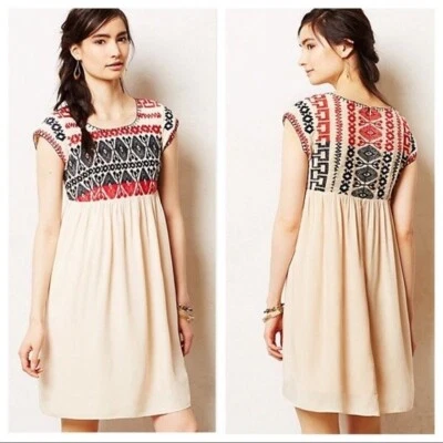 Vestido Anthropologie Edme & Esyllte Petra Swing Diseño Bordado Crema Talla M Foto 1 de 4