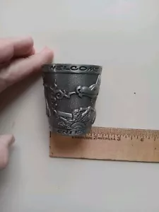Vintage Shot Glass "WELCOME TO THE DRAGON'S LAIR ENTER AT YOUR OWN RISK" USED - Picture 1 of 13