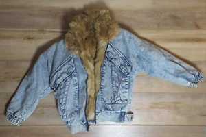 Vintage 80er Jahre Kaninchenfell gefüttert Wendebomber Denim Jeansjacke Gr. S?? SIEHE LESEN - Bild 1 von 24