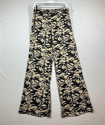 Arden B Pants Woman Small Black Tan Silk Geometric Flare Lightweight Boho - Image 1 of 4
