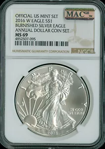 2007 W to 2016 W SILVER EAGLE NGC MS69 ANNUAL $1 SET 7 COINS MAC SPOTLESS . - Picture 1 of 8
