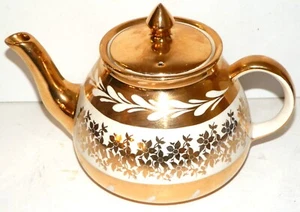 Gibsons Staffordshire England Gold White Floral Tea Pot 6 Cup - Picture 1 of 6