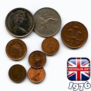 Colección de monedas británicas 1976 Isabel II, 49 años! - Imagen 1 de 1