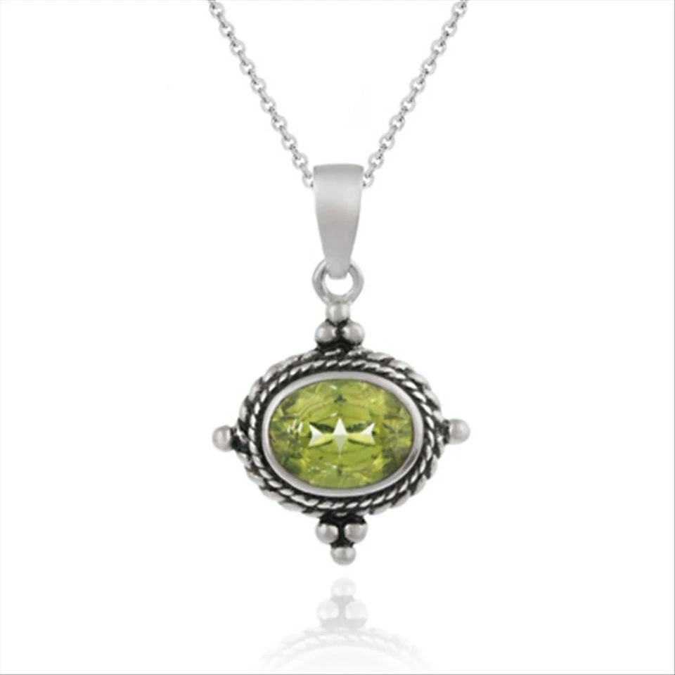 925 Silver .90ct Peridot Bali Bead Pendant, 18" - Image 1 of 1