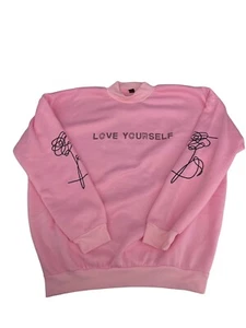 BTS Crewneck Sweatshirt Korean K-POP Women’s Sz Large Pink Large Back Logo - Picture 1 of 11