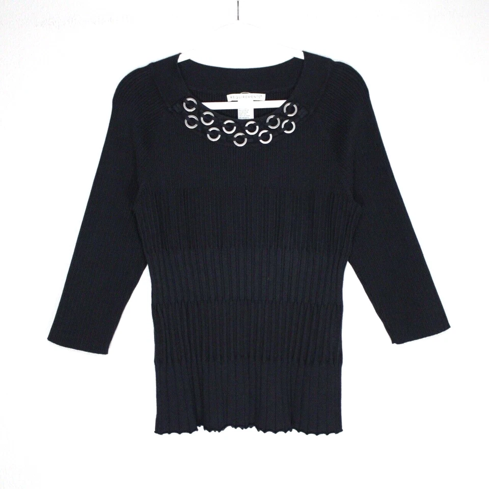 Blusa Vintage Requisitos Talla XL Acanalada Tejida Metal Ojal Cuello Capricho Foto 1 de 4