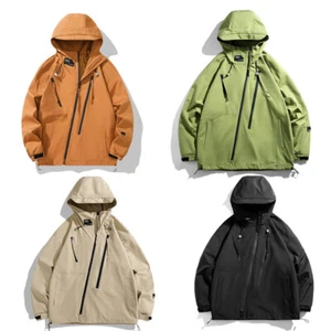 Men's Waterproof Jacket Full-Zip Outdoor Hiking Coat Cargo Work Jacket Hiking AU - Picture 1 of 19