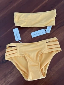 SEAFOLLY Multi Strap Hipster Briefs & Tube Top Bikini Set Buttercup Sz 8 BNWT - Picture 1 of 6