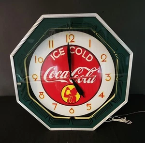 Coca Cola Octogen Neon 1941 Silhouette Girl Wall Clock - Quality 1990s Repro -NM - Picture 1 of 13