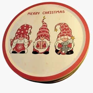 Merry Christmas Gnome Cookie Tin Red Pink Hearts Original Gourmet - Picture 1 of 9