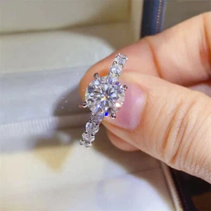 2 Carat D VVS1 Moissanite Eternity Engagement Ring for Women Solid 925 Silver - Picture 1 of 12