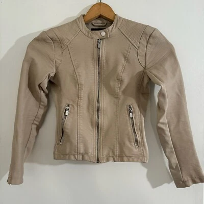 Chaqueta Mujer Usada Express XXS Imitación Cuero Retro Tostado Marrón Cremallera Bolsillo Niñas Foto 1 de 4