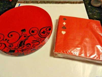 New 10 pc set POKER Card Playing Side PLATES plastic Glasses Napkins Tumbler Red - Image 1 of 4