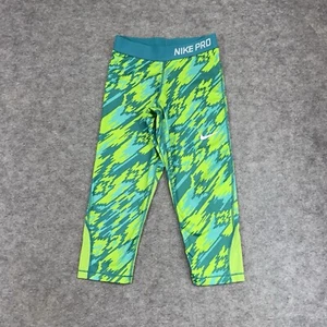 Nike Pro Leggings Girls Large Green Capris Dri Fit Athletic Casual Youth 22x17.5 - Picture 1 of 13