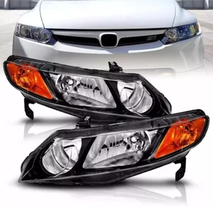 JDM Black Replacement Halogen Headlights Set for 2006-2011 Honda Civic Sedan 4 D - Picture 1 of 6