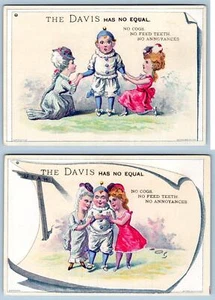 LOTE/2 TARJETAS COLECCIONABLES VICTORIANAS LITOGRAFÍA KETTERLINUS MÁQUINA DE COSER DAVIS AÑOS 1880 - Imagen 1 de 4