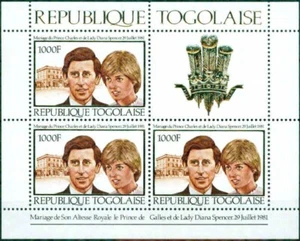 TOGO -1981–CHARLES & DIANA WEDDING SHEET OF 3 + LABEL-VF** - Picture 1 of 1